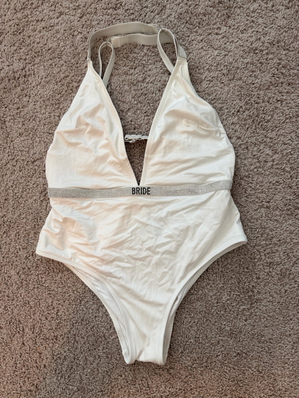 Victoria's Secret White 'BRIDE' Rhinestone-Trim One-Piece Bodysuit
